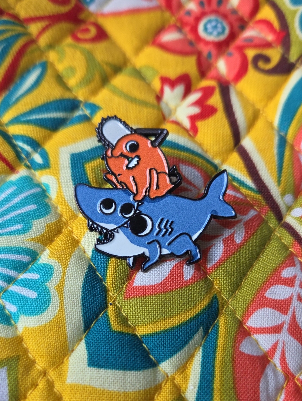 Blue and Orange Shark & Fish Enamel Pin - Cute Pet Fish Accessory